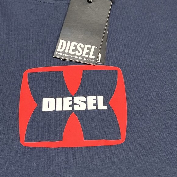 Diesel TShirt Mens L T Diegor K47 Midnight Blue Logo Short Sleeve Casual - Picture 3 of 10